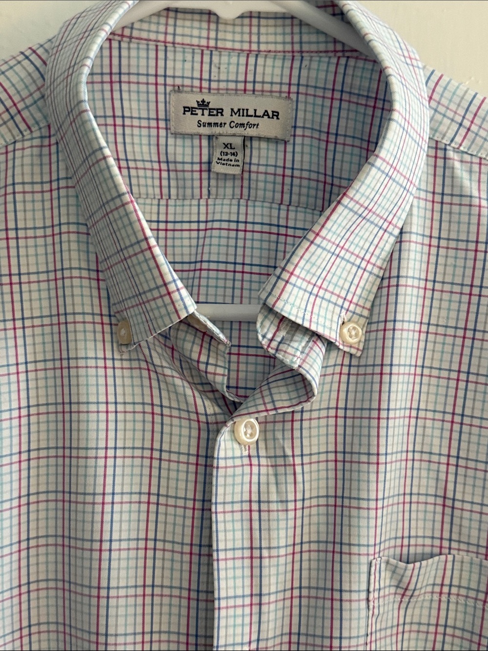 Peter Millar Light Blue and Pink Checked Button-Down Shirt